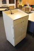 24" x 45" tall natural wood tone finish podium with power cord - portable