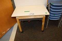 20" x 32" x 23" tall portable white top table with removable top and poly drain cabinet