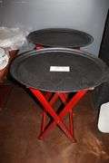 Times 2 - 27" oval service trays with wood stands