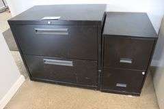 Times 2 - Black 2 drawer metal file cabinets - 1 is lateral