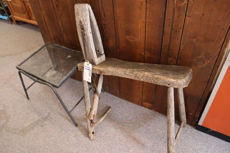 Pair to go - Metal table & worn down stitching bench