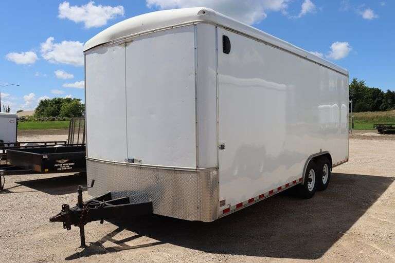 2015 H&H 20' - 14,000# tandem axle Enclosed Trailer, side door, fold down rear door, 84" interior door height, single row of E-Track, showing some dents & scratches, 2-5/16" ball hitch,  Vin # 533TC2020FC250779