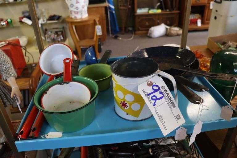 Shelf to go - sifter, skillets, & sauce pans