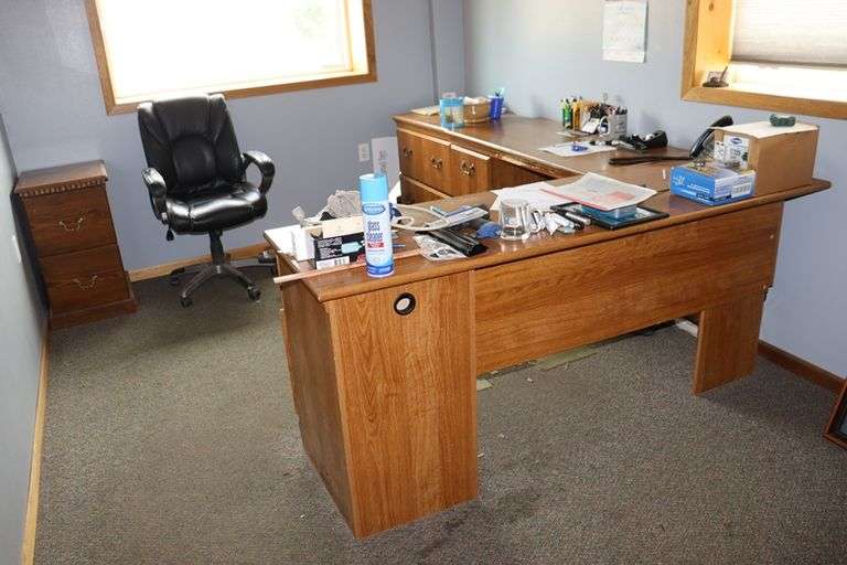All to go - 4' x 6' L shaped office desk, file cabinet, & chair