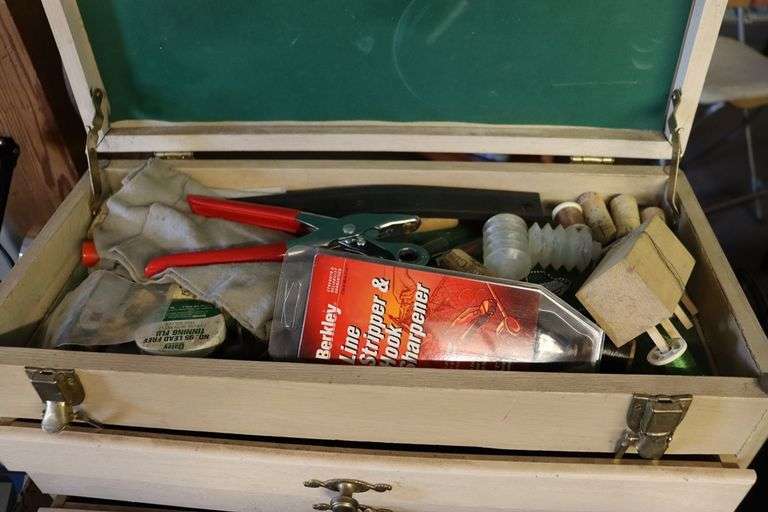21" wood tool cabinet with assorted tools