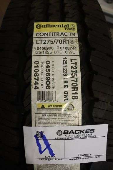 New Continental LT 275/75/R18 replacement tire
