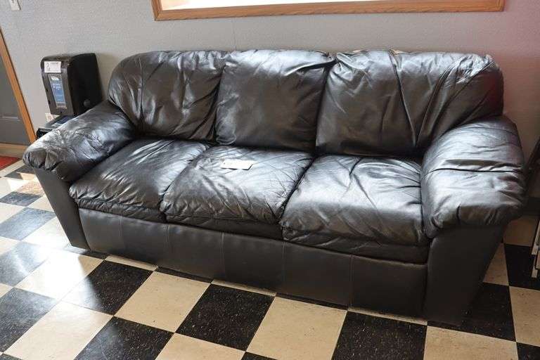 7' black leather style couch