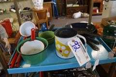 Shelf to go - sifter, skillets, & sauce pans