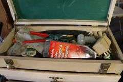 21" wood tool cabinet with assorted tools