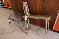 Pair to go - Metal table & worn down stitching bench
