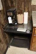 24" glass top table with coffee make & paper towels