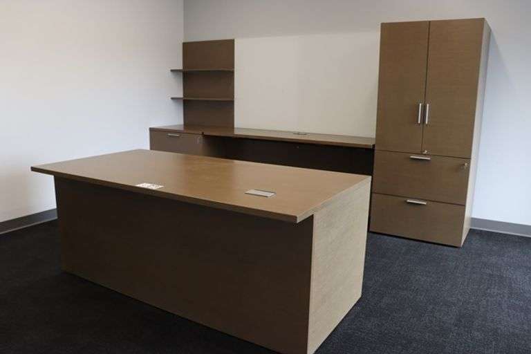 36" x 72" wood laminate office desk with 24" x 132" matching credenza - nice set