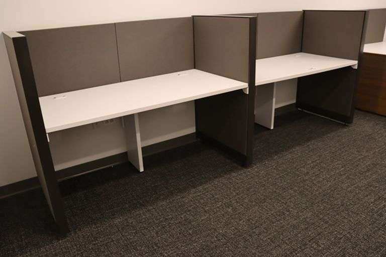 32" x 128" white laminate 2 student desk station