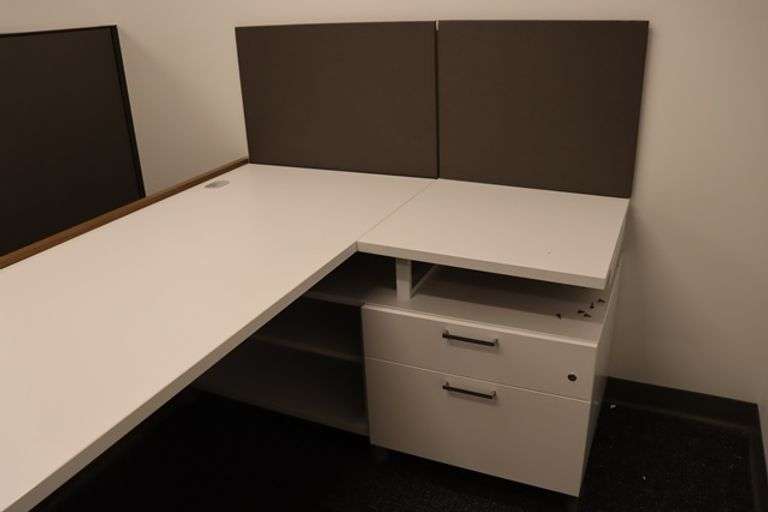 55" x 74" L-shaped wood laminate office desk - nice