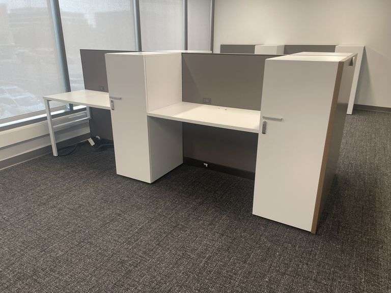 50" x 122" wood laminate 4 person island work station - nice