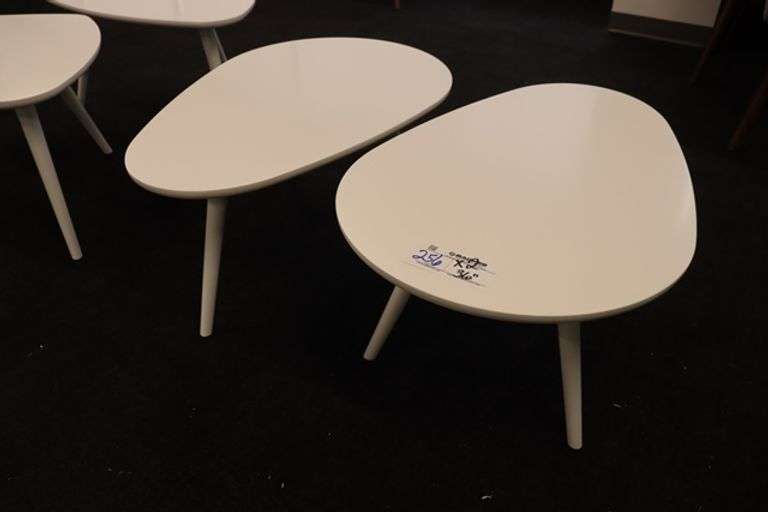 Times 2 - 36" white laminate egg shaped end tables