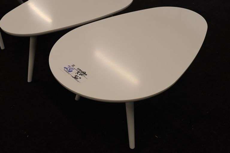Times 2 - 36" white laminate egg shaped end tables