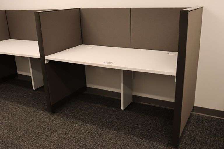 32" x 128" white laminate 2 student desk station