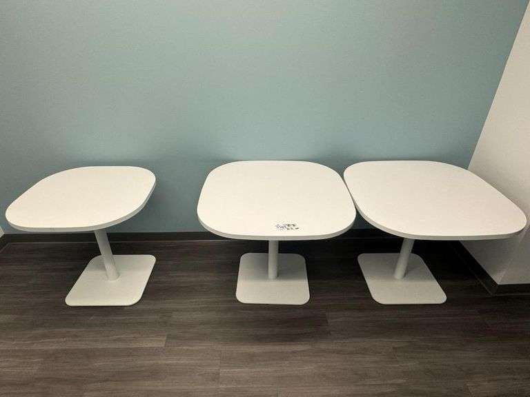 Times 3 - 30" x 30" & 2) 36" x 36" white laminate top tables