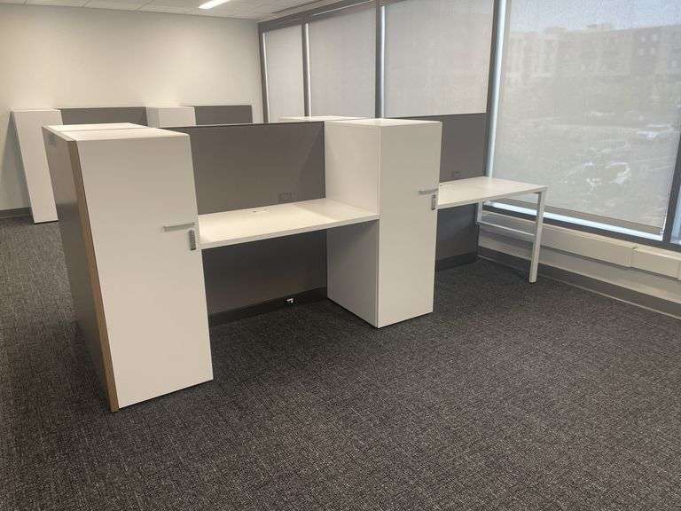 50" x 122" wood laminate 4 person island work station - nice