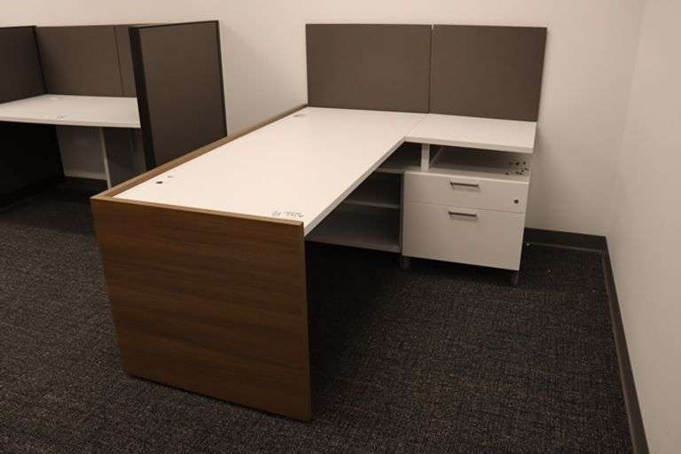 55" x 74" L-shaped wood laminate office desk - nice