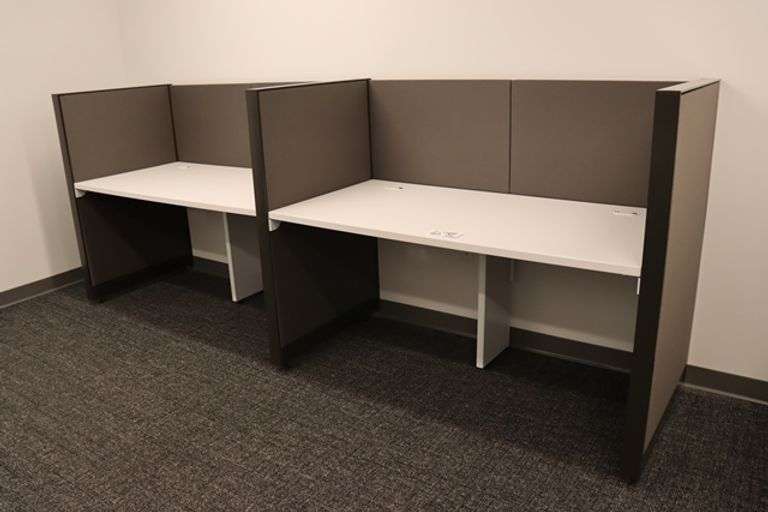 32" x 128" white laminate 2 student desk station