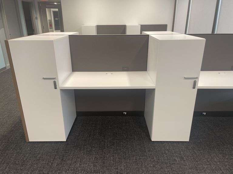 50" x 122" wood laminate 4 person island work station - nice