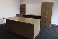 36" x 72" wood laminate office desk with 24" x 132" matching credenza - nice set