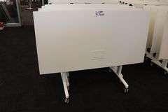Times 4 - Senator Array 30" x 60" portable white laminate flip top tables with electrical plug ins - 1 power cord runs 4 stations in series