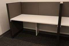 32" x 128" white laminate 2 student desk station