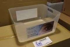 Case of plastic storage bin with handles