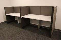 32" x 128" white laminate 2 student desk station