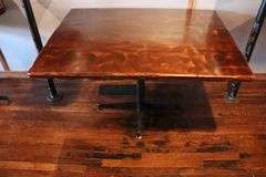Times 2 - 36" x 48" walnut stained wood top rough sawn edge style dining tables - nice