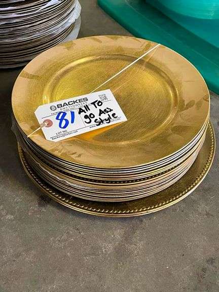 All to go - Gold & silver plastic plate chargers - Backes Commercial