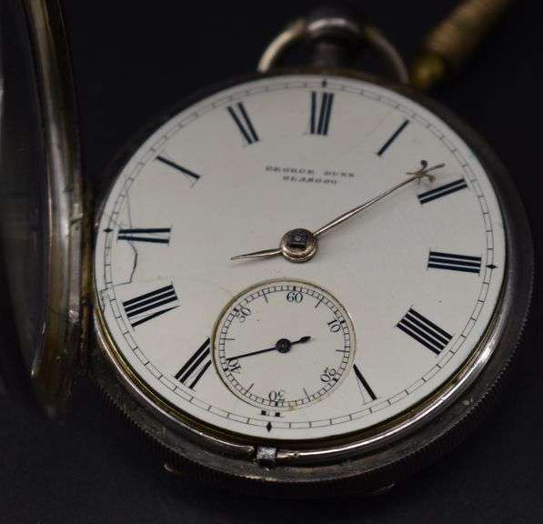 Key Wind Dunn Glasgow Pocket Watch In Hallmarked Silver Case