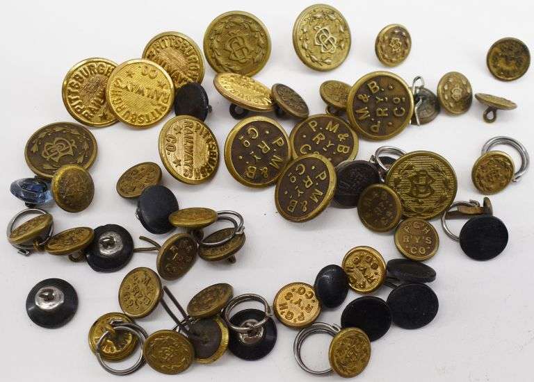 Assorted Brass Railroad Buttons PM&B RY Co, Pittsburgh Railways Co BHD Auctions