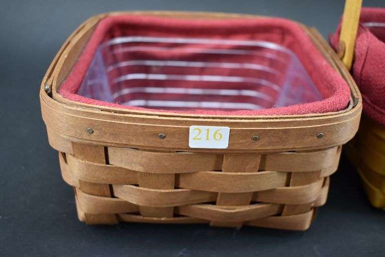 3 Longaberger Baskets w/ Cloth Liners and Plastic Inserts BHD Auctions