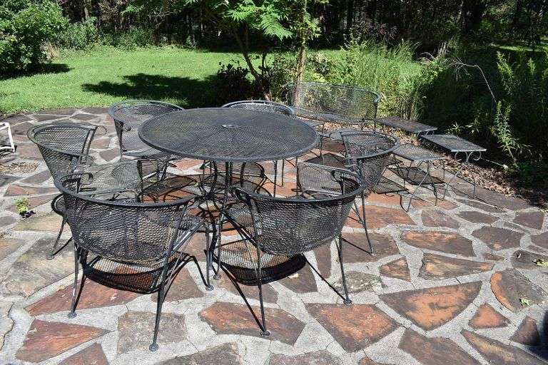 Metal Patio Furniture Table w/ 6 Chairs, 2 Seat Couch and and 5
