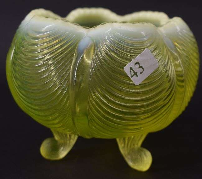 Fenton Vaseline Glass Rose Bowl BHD Auctions
