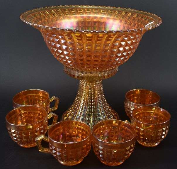 Marigold Carnival Glass Punch Bowl Set BHD Auctions