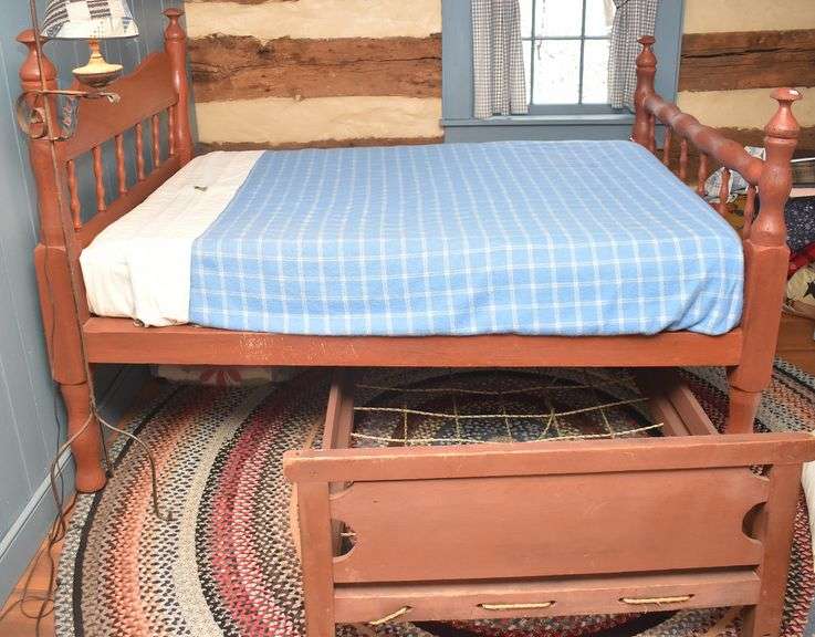 Antique Rope Bed with Pull Out Trundle Bed BHD Auctions
