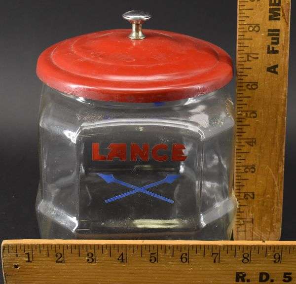 Vintage Glass Lance Store Jar w/ Original Lid BHD Auctions