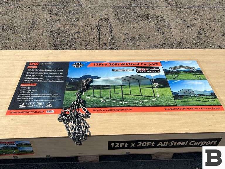 TMG Industrial CP1220 Carport with Galvanized Roof - Booker Auction Company