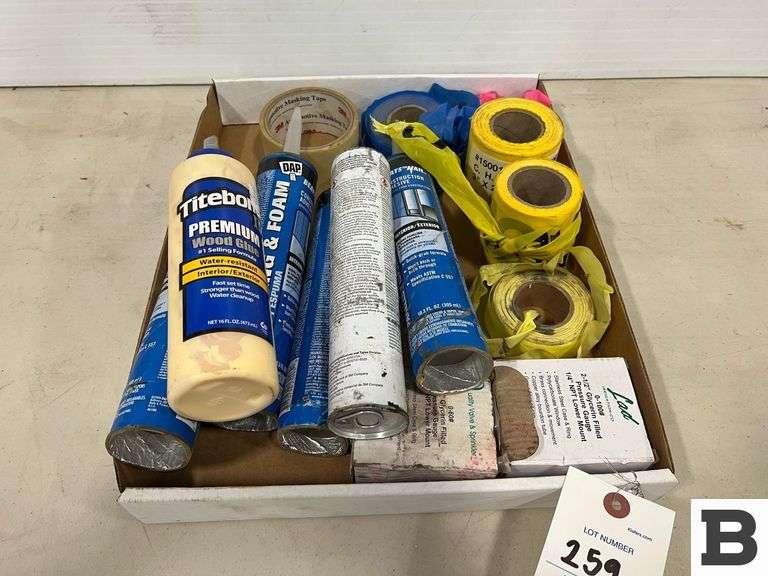 Wood Glue, Paneling Foam, Caution Tape, Pressure Gauge Booker Auction