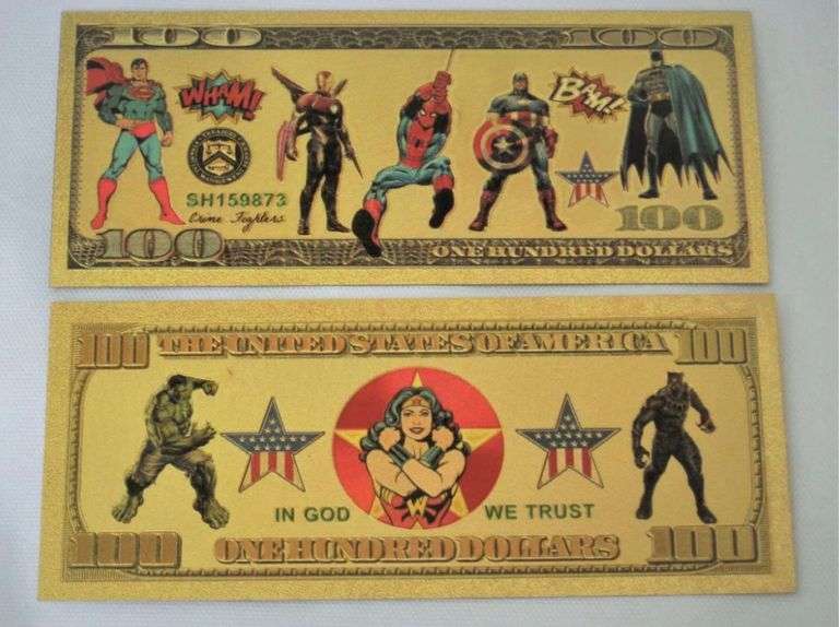 Marvel Superheros Gold Banknote Superheros Marvel Comics Bluegrass Bids