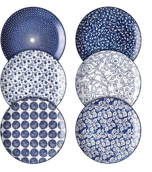 Aulica Dessertborden Set van 4 – Blauw & Crème met Gouden Rand | 20 cm