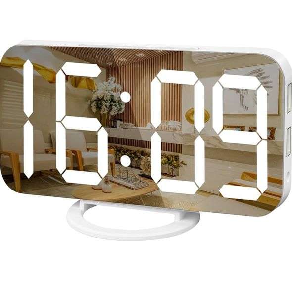 WulaWindy Digital Alarm Clock, Large Mirrored LED Display, with USB