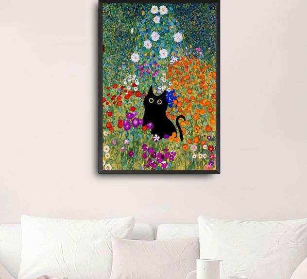 New Gustav Klimt Garden Cat Wall Art - Klimt Flowers Cat Wall Art ...