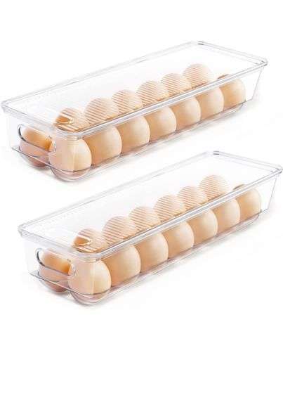 2 Pack Egg Container Holders for Refrigerator - Clear Stackable Trays for 14 Eggs
