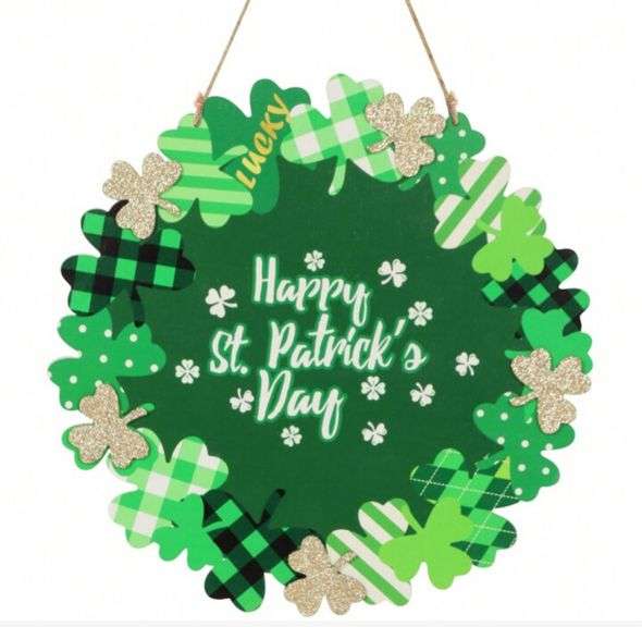 2 PCs St Patricks Day Decorations, Green Shamrock Hanging Welcome Sign St Patricks Day Door Decor for The Home, Glitter Pediment Plaque Lucky Festive St Patricks Day Wreaths for Front Door Front Porch Wall, Size 12 Inch, New Open Box